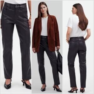 Madewell $498 The '90s Straight Mid-Rise Pant Leather Black Size 31 NS287